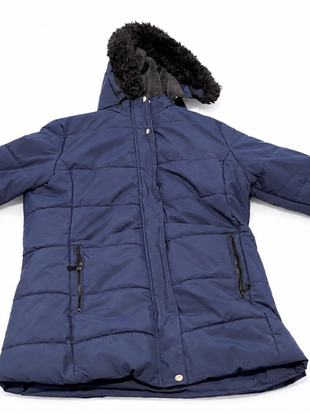 MOERDENG Women’s XL Navy Blue Puffer Parka Faux Fur Hood Winter Coat